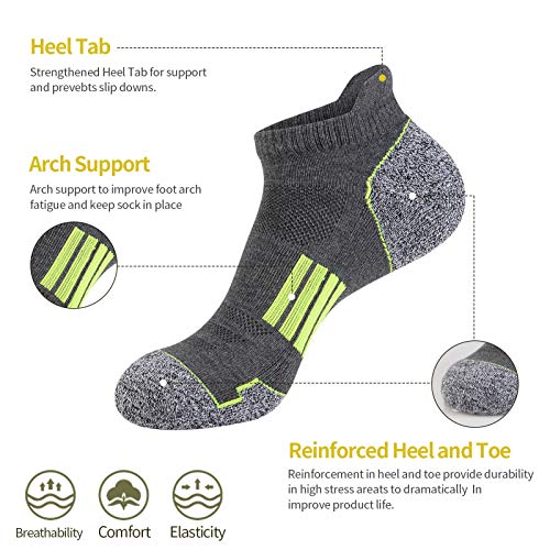 JOYNÉE Mens Ankle Athletic Low Cut Socks Running Sports Cushioned Sock for Men 6 Pack - color: Grey1