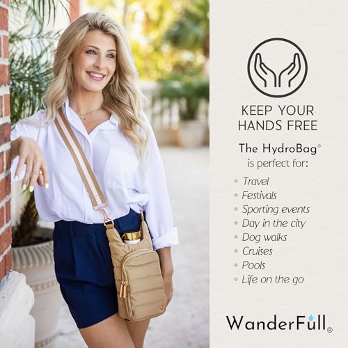 WanderFull Original HydroBag Crossbody Water Bottle Holder with Phone Pocket, Fits Water Bottles up to 32 oz - color: Khaki
