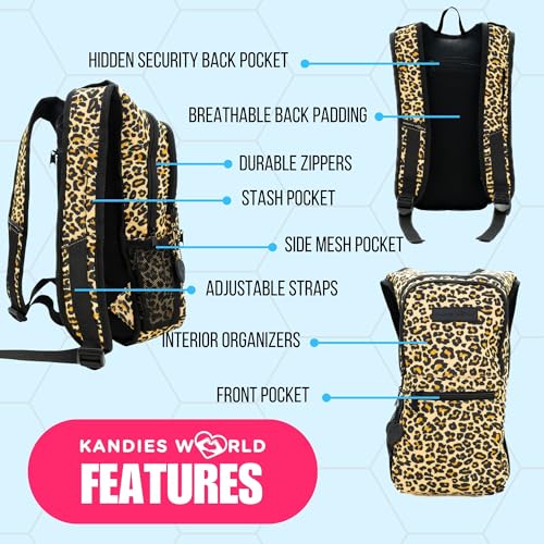 Kandies World Reflective Festival Hydration Pack - 2L Hydropack for Raves, Hiking, Biking, Running, and More (with Anti-Theft Pocket) - style: Cheetah