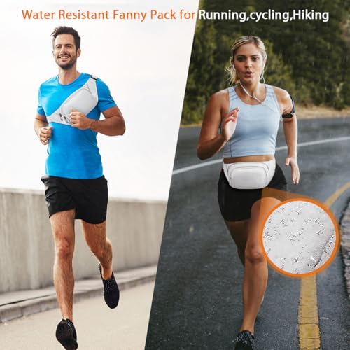 Large Fanny Pack for Women Men - Syican Waist bag with 3-Zipper Pockets - color: White