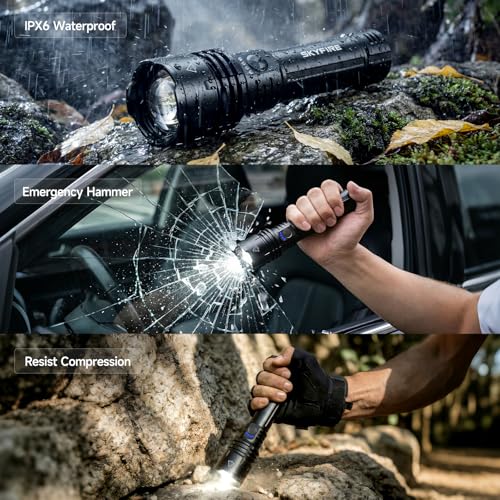 SKYFIRE 2000LM Rechargeable Flashlight with Ignition Lens,Matte Green