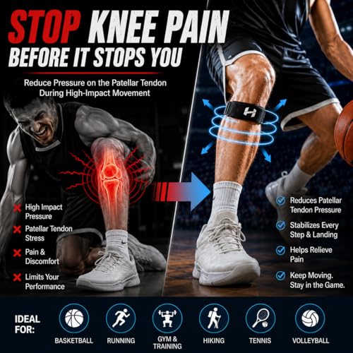 Patella Knee Strap for Knee Pain Relief, Adjustable Patellar Tendon Support Brace with Dual Compression Straps & Silicone Pad, Knee Support Strap for Running, Basketball, Hiking, Gym & Sports