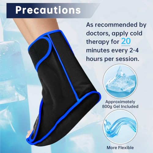 Ankle Ice Pack Wrap for Heel Foot Swelling Pain Relief, Reusable Large Hot Cold Gel Pack for Sprain, Achilles Tendonitis, Arthritis, Plantar Fasciitis, Post-Surgery, Sports Injury (Black,1pcs) - color: Black
