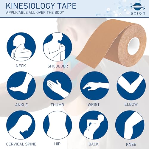 Kinesiology Tape Uncut | 1 Beige Roll of Athletic Sports Tape | 16ft Length and 2'' Width | Waterproof • Skin-Friendly • Elastic | Ideal for Sports | axion - color: Beige