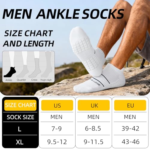 Running Socks Men Size 10-13 Ankle Height with Heel Tab for Athletic - color: 6 Off White, size: Large