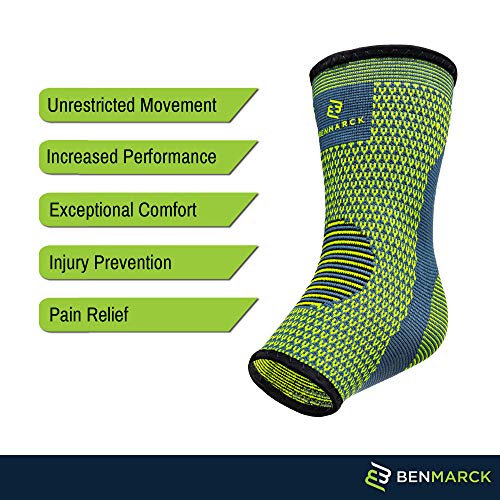 Benmarck Achilles Tendon Support Brace, Plantar Fasciitis Sock, Ankle Compression Sleeve For Running, Tendonitis and Flat Feet Relief - color: Fjord Blue