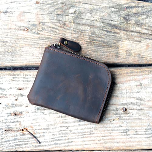 JJNUSA Genuine Leather Zipper Coin Purse Wallet With Key Car Smart Holder, Change Purse, Coin Pouch Holder For Men (Darkbrown) - color: Darkbrown