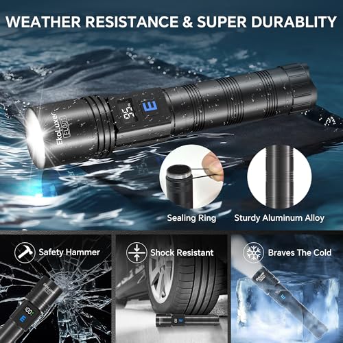 3Pack Rechargeable Flashlights 10000 High Lumens, Super Bright Flashlight with LCD Digital Display, 5Modes Adjustable LED Flashlight Tactical Flashlights High Powered, Flash Lights for Emergency - size: 4 Pack