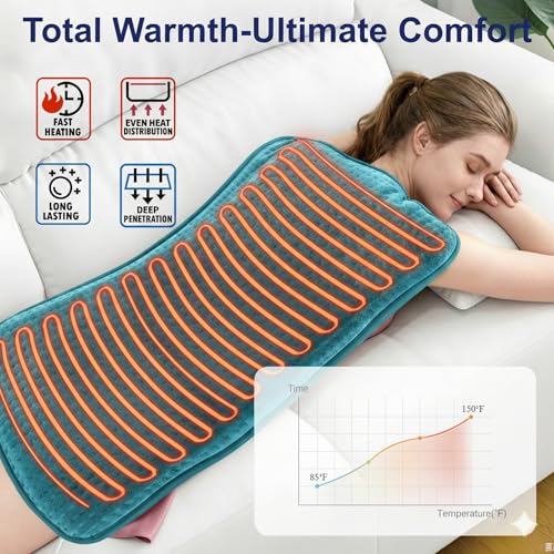Large Heating Pad,20"x40" Extra Large Heating Pad for Back Pain Relief Electric Heating for Period Cramps Neck Shoulder Knee Pain Relief Moist/Dry Heat Auto Shut Off 9 Heat Setting Machine Washable - color: 24"x12" 8