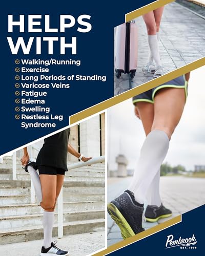 Pembrook 3 Pairs Compression Socks 20-30 mmHg - Compression Socks for Women and Men | Running, Athletic, Travel, Nurses - color: White - 3 Pairs, size: X-Large