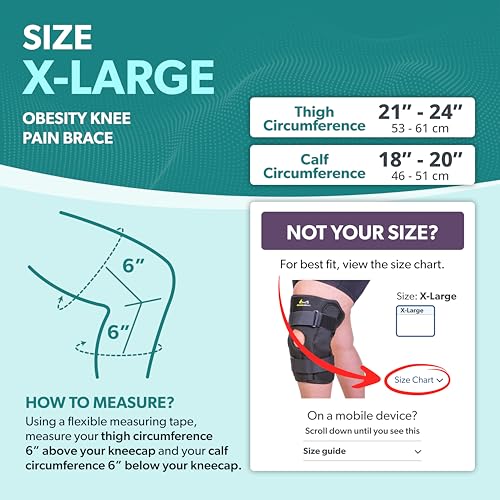 BraceAbility Obesity Hinged Knee Pain Brace - Overweight Men and Women's Wraparound Plus-Size Support for Osteoarthritis, Joint Pain, Ligament Weakness, Medial and Lateral Kneecap Instability (XL) - size: X-Large
