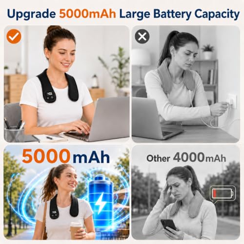 Cordless Electric Heating Pad for Neck & Shoulder, 5000mAh Rechargeable Neck Heating Pad with 3 Heat Levels 3 Time Settings, Portable Small Thin Mini Heated Neck Wrap (Black)