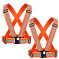 Reflective Strap Safety Vest Gear - 2-10 Pack Adjustable High Visible Reflective Running Gear for Women Men Night - color: Orange x2