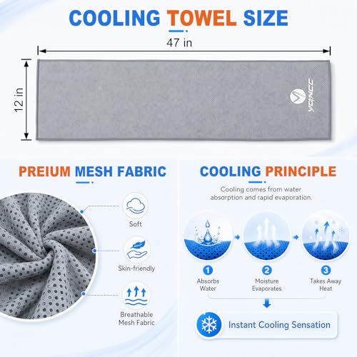 YQXCC 2 Pack Cooling Towels (47"x12"), Ice Cool Towel for Neck & Face - color: Light Blue/Light Gray