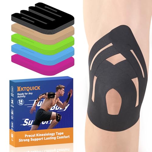 KTQUICK Precut Kinesiology Tape for Knees,12PCS,Stronger Adhesive Black - color: Black, size: 12PCS