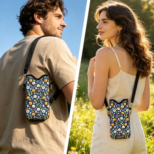 GLOBLELAND Floral Cell Phone Sleeve Pouch Case Bag 7.1×3.9 inch Flowers Shockproof Universal Phone Bag with Crossbody Strap Neck Lanyard for Women Men Phone Headphones Watch - color: Floral