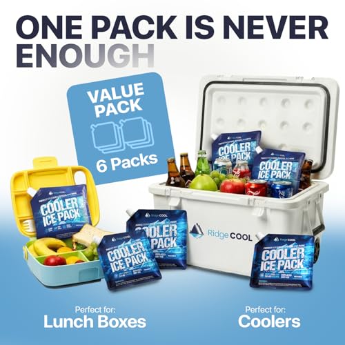 6 Pack Refillable Ice Packs for Cooler, Long Lasting Reusable Freezer Packs