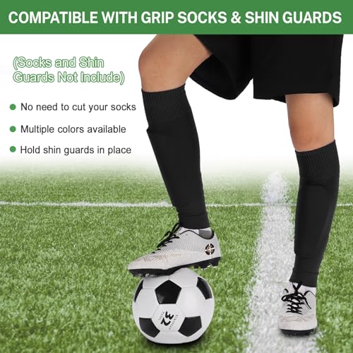 Ultrafun 3 Pairs Leg Sleeves Pre-cut Soccer Sleeves Compatible with Grip Socks Shin Guards Sleeves for Soccer Football - color: Black, size: Large