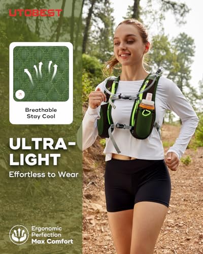 UTOBEST Running Vest Lightweight Hydration Vest Pack 5L UTR104 - color: Green Vest 5L with 2 x Soft Flask