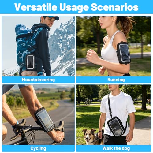 Amabro Wristband Phone Holder for Running, Forearm Armbands with Adjustable Lanyard, Non Slip Clear Crossbody Phone Pouch Purse with Card Slot for Walking Running Workout