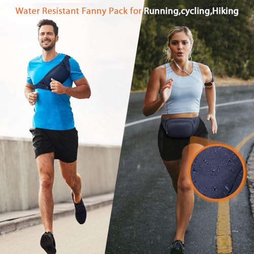 Large Fanny Pack for Women Men - Syican Waist bag with 3-Zipper Pockets - color: Dark Blue+Extended Belt