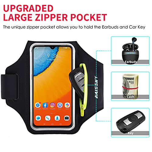 HAISSKY Running Armband with Earphone Pouch Fits Phones up to 6.9" - color: Black (Up to 6.9''), size: Medium