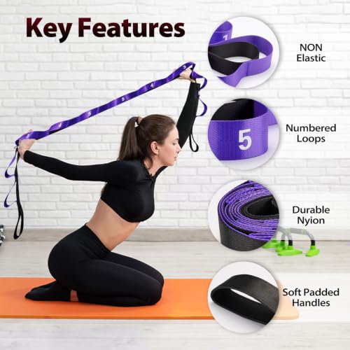 Acozycoo Stretching Strap with Loops for Physical Therapy,Knee,Leg Lifter - color: Purple, size: Length: 86 Inch, Width: 1.5 Inch