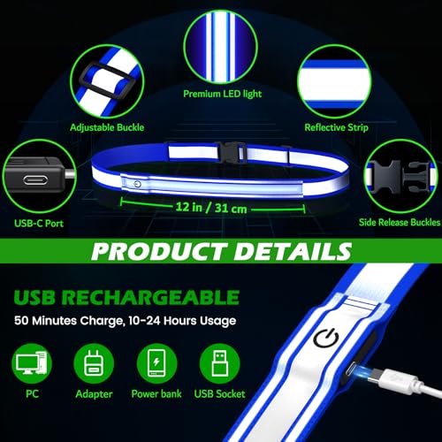 Reflective Sash Gear for Walking at Night,Flashing LED Reflective Belt Safety Lights for Walkers Night Dog Walking Biking Running,High Visibility Rechargeable With Wear 2 Ways for Men Women - color: Blue