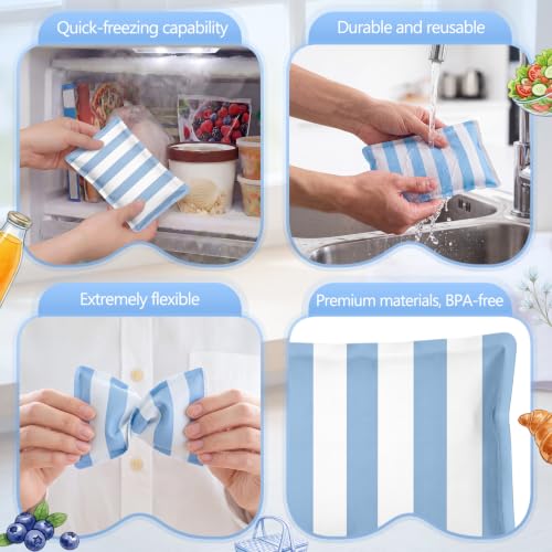 VIHOSE 2 Pcs Ice Packs for Lunch Box Bag - color: Blue, style: Stripe
