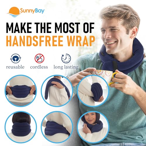 SunnyBay Hands-Free Heating Pad, Neck and Shoulder Wrap, 26 inch, Navy - color: Navy Blue