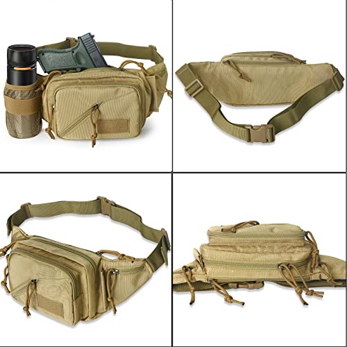Concealed Carry Pistol Waist bag Tactical Conceal Carry Pistol Bag Fanny Packs Handgun Holster Pouch with Bottle&Gun Holder Fits 1911 Glock etc - color: Khaki