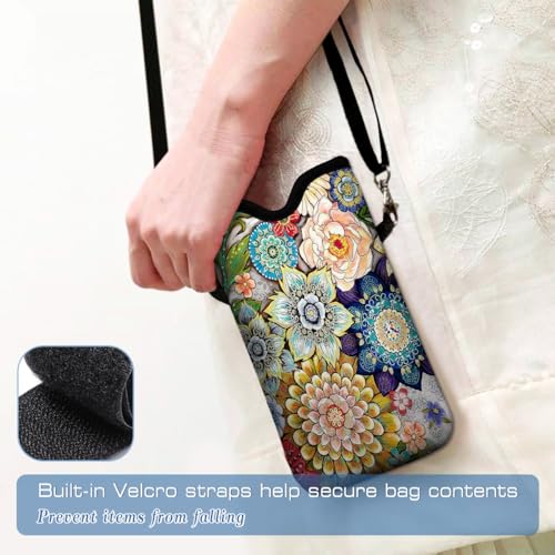 Universal Neoprene Cell Phone Pouch 7.1 X 4 in Mobile Protection Case Bag with Crossbody Strap/Neck Lanyard Mandala Flower Printed Pattern - color: Mandala Flower Printed Pattern