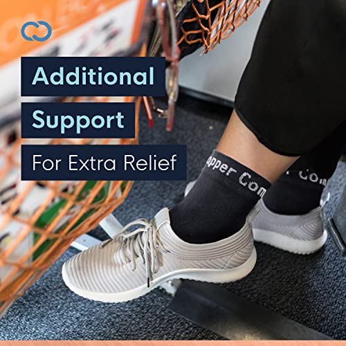 Copper Compression Foot Sleeves - Plantar Fasciitis, Achilles, Ankle Support Brace Socks - Day / Night Relief from Heel Spurs, Arch Pain, Swelling, Soccer Injuries, Golf, Running - 1 Pair Black - L - size: Large