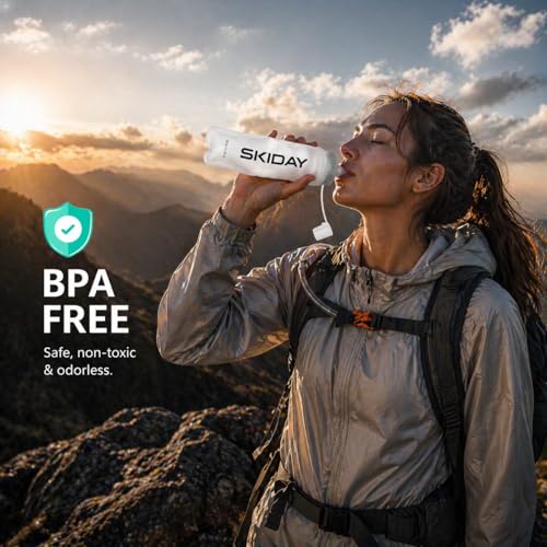 SKIDAY Soft Flask 500 ml - TPU Collapsible Soft Water Bottle - BPA-FREE Folding Water Bottle for Running Hiking & Cycling White