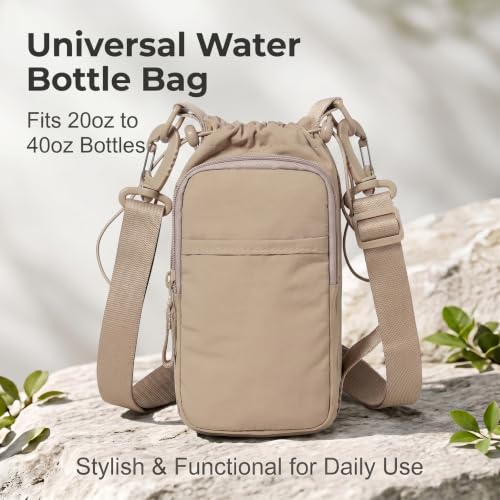 Water Bottle Holder with Strap, Crossbody Sling Bag for Walking Hiking - color: Khaki