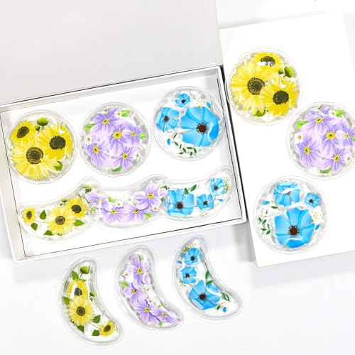4PCS Gel Eye Ice Pack Set Reusable, Cold and Hot Compress for Eyes - color: Yellow Flowers