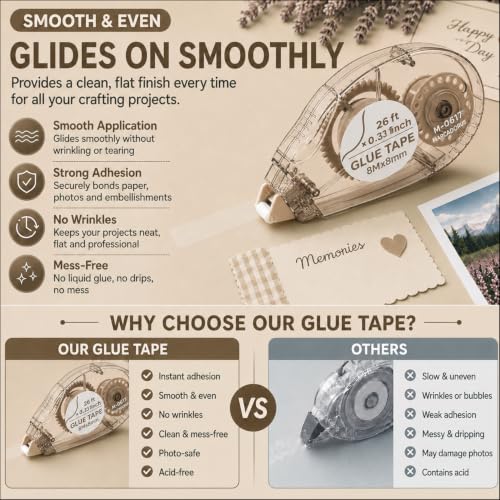 MARCADORUS Glue Tape Roller, Double Sided Scrapbook Tape, 208 Ft Total - size: 26 Ft x 0.31 In : 8 Pack