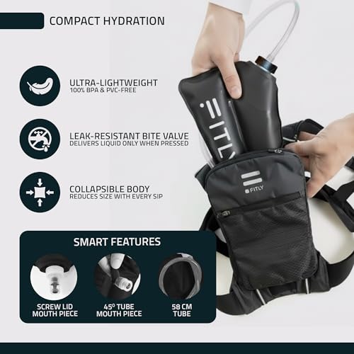 FITLY Soft Flask Running Water Bottle - Collapsible Hydration Flask - color: Black, size: 17 Ounces