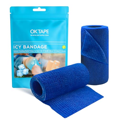 OK TAPE 2 Rolls Ice Self Stick Bandage Wrap, Instant Cold Relief, 4 in Wide - color: Blue