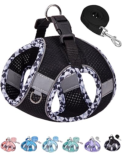 Petank Step in Dog Harness No Pull and Leash for Small Medium Dogs Cats. - color: Black, size: XXS