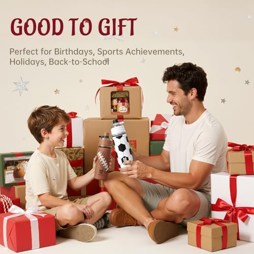 Soccer Water Bottle - 20oz Insulated Misting Water Bottles Stainless Steel 3D Textured - Soccer Accessories Gift for Kids - color: Soccer