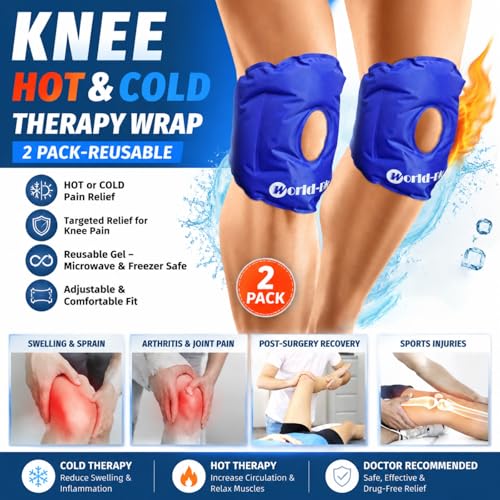 WORLD-BIO 2 Pcs Knee Ice Pack Wrap, Reusable Ice Pack for Knee Pain Relief