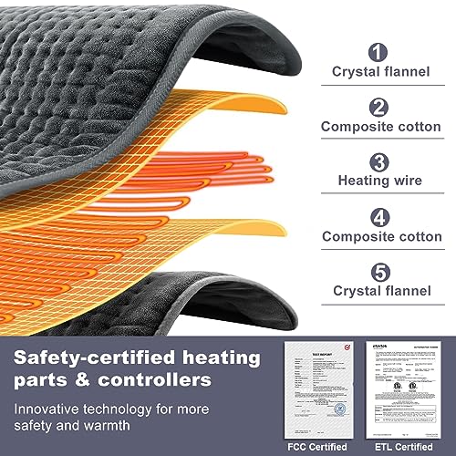VAAGHANM Heating Pad: 33 x 17 inches Electric Heating Pad for Back - Extra Large Heat Pad for Shoulder/Neck/Knee/Arms - Upgraded 6 Timer & 6 Temperature Controller -Gift for Women - color: Rock Gray