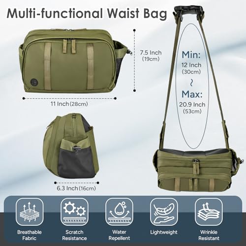 Large Crossbody Waist Bag Tactical Fanny Pack for Men Hip Bum Bag with Water Bottle Holder Adjustable Belt, Workout Traveling Casual Running Hiking Cycling - color: Green