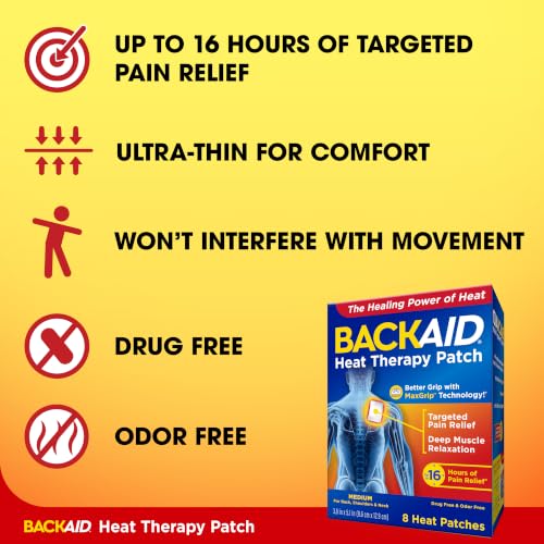 Backaid Heat Therapy Patch, Air-Activated Therapeutic Heat, Medium for Back, Shoulders, and Neck Pain Relief, 8 Count - size: 8 Count