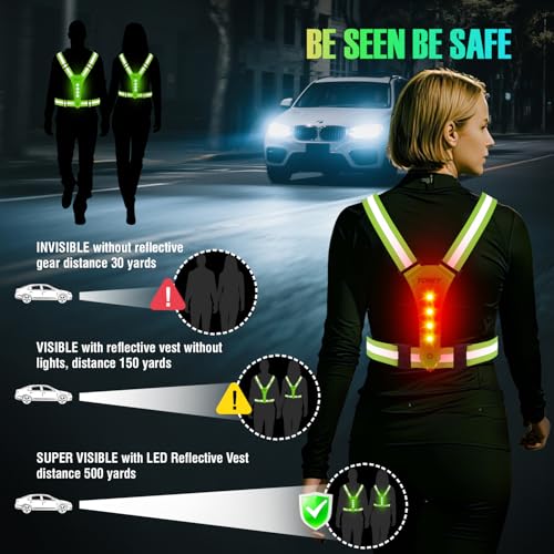 YOSKY 8 LED Running Reflective Gear Rechargeable Adjustable Running Lights Vest Safety Night Reflective Vest - color: Pink