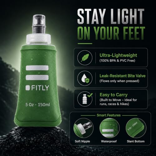 FITLY Soft Flask Running Water Bottle - Collapsible Hydration Flask - color: Forest Green, size: 5 Ounces