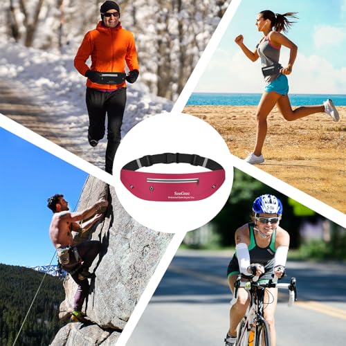 Men Women Slim Running Belt Fanny Pack,Zipper Waterproof Running Waist Pack,Ultra Light Reflective Phone Holder,Sport Workout Exercise Belt Bag for Running Walking Cycling Camping Gym (GSP1198-Red) - color: GSP1198-Red