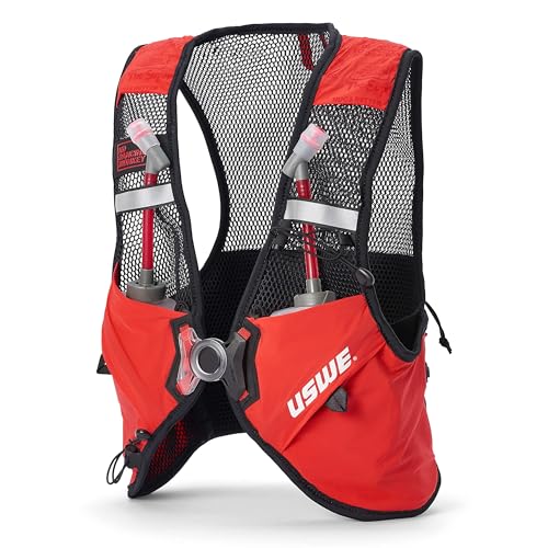 USWE Pace - Running Vest Hydration Pack with 2 x 500ml UltraFlask, Backpack for Men and Women - style: 2L, Red, Large