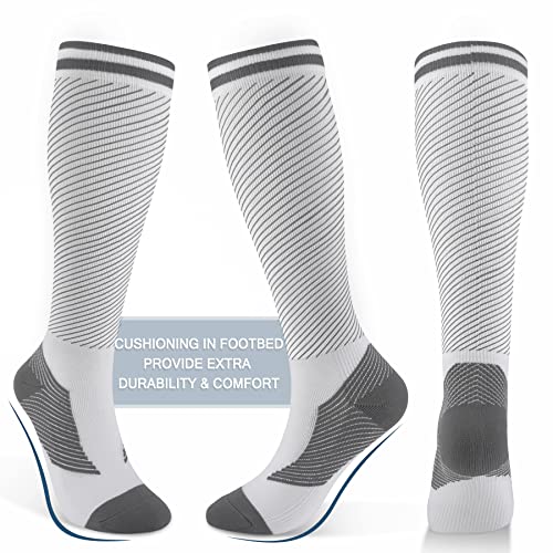 FULLSOFT Medical Graduated 30-40mmHg Compression Socks for Women&Men Circulation Knee High Socks Hiking Running Stockings - color: 00-3 Pack-white, size: Small-Medium